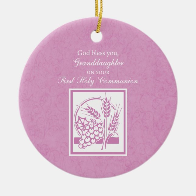 Großtochter Erste Kommune, Rosa Keramik Ornament (Vorne)