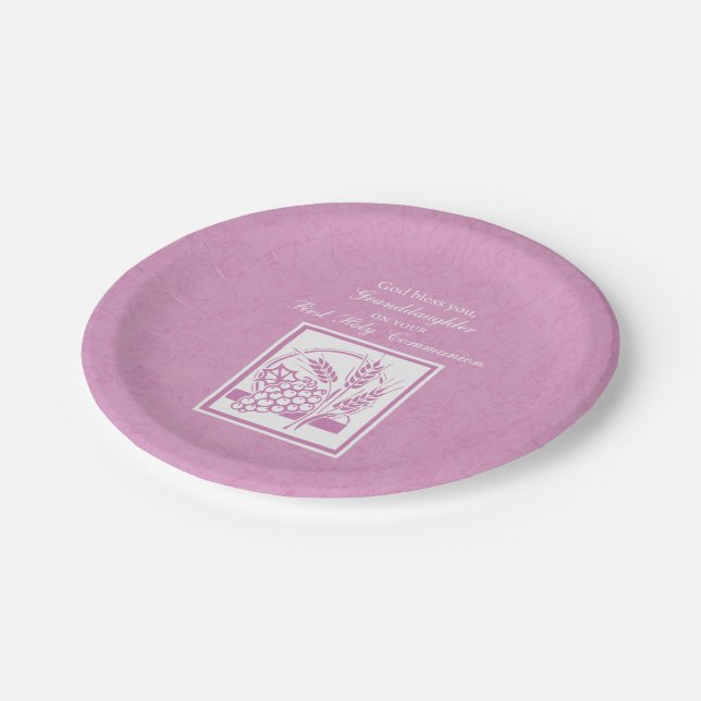 Großtochter Erste Kommune, Rosa Pappteller (Schrägansicht)