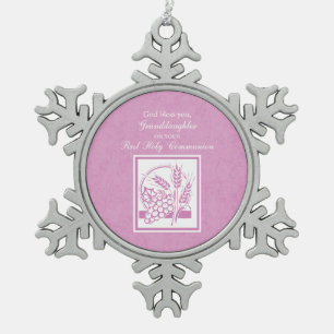 Großtochter Erste Kommune, Rosa Schneeflocken Zinn-Ornament