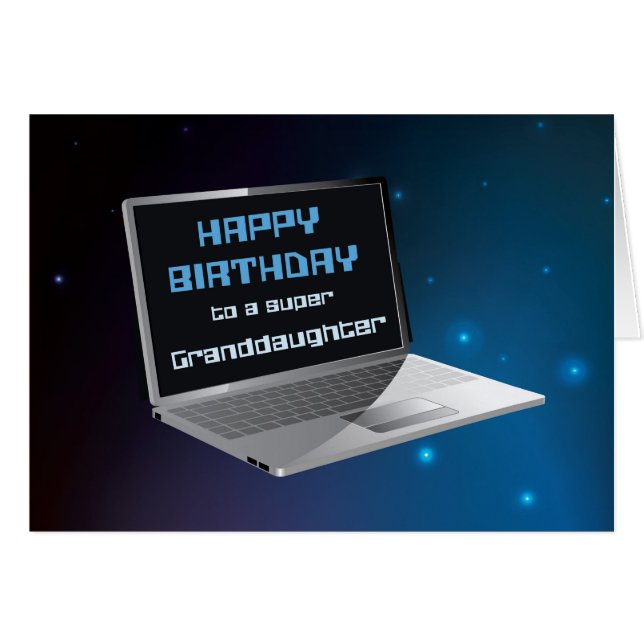 Großtochter Geburtstag mit Computer (Vorderseite (Horizontal))