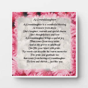 Großtochter Gedicht Plaque - rosa Blumendesign Fotoplatte