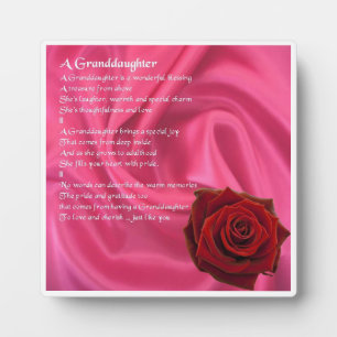 Großtochter Gedicht Plaque - Rosa Seide und Rose Fotoplatte