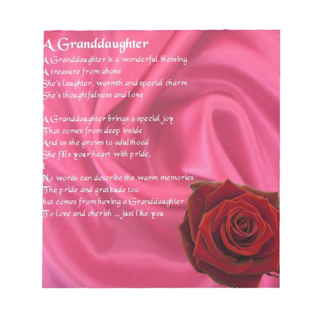 Großtochter Gedicht - rosa Seide & Rose Notizblock (Vorderseite)