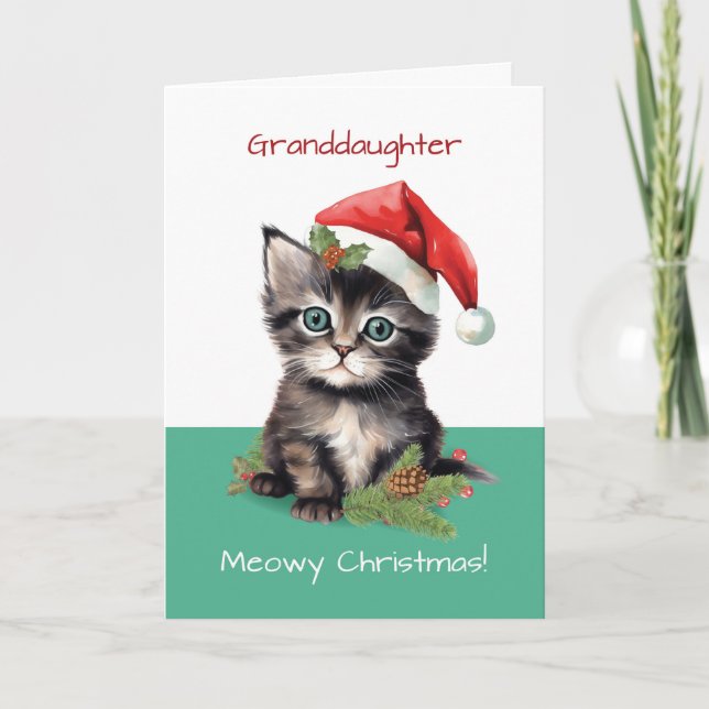 Großtochter Niedlich Cat Meowy Weihnachten Karte (Vorderseite)