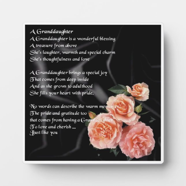 Großtochter Poem Plaque - Rose auf schwarzer Seide Fotoplatte (Vorderseite)