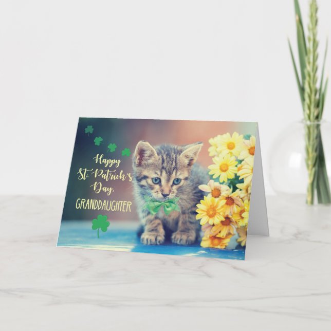 Großtochter St. Patricks Day Kitten mit Daisies Karte (Vorderseite)