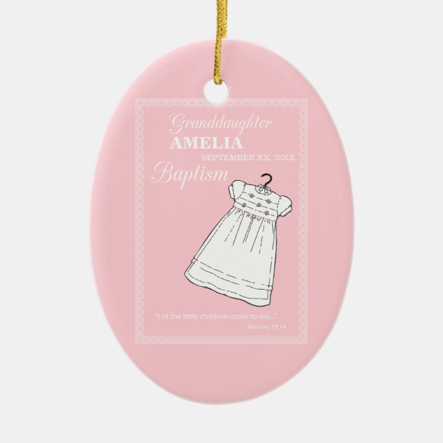 Großtochter, Taufe Auf rosa Personalisiert Keramik Ornament (Vorne)