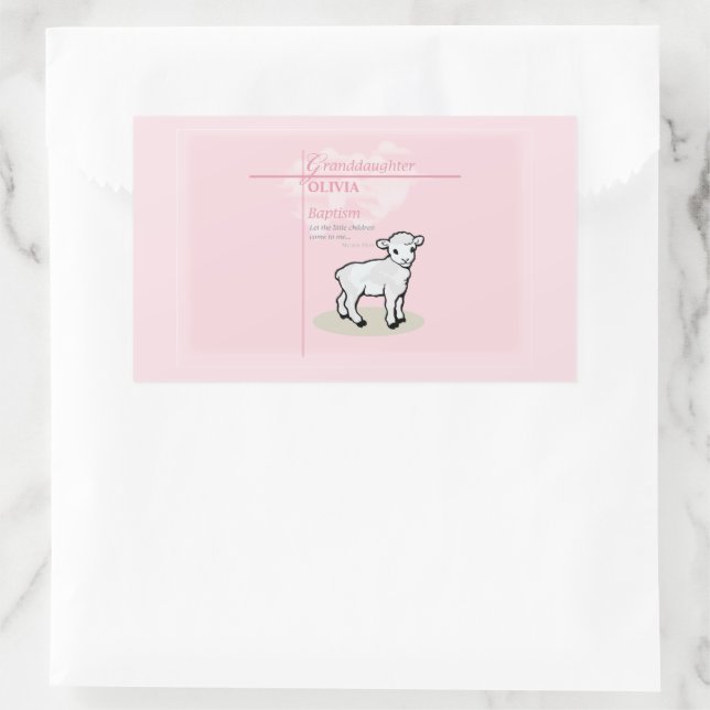 Großtochter Taufe Pink Lamb Personalisiert Rechteckiger Aufkleber (Tasche)