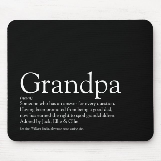 Großvater Großvater Papa Schwarz Definition Mousepad (Vorne)