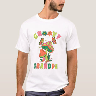 Großvater im groovy Stil, bunte Vintage-Pilze T-Shirt