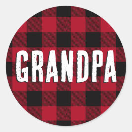 Großvater, Kariertes rotes Buffalo-Muster auf schw Runder Aufkleber