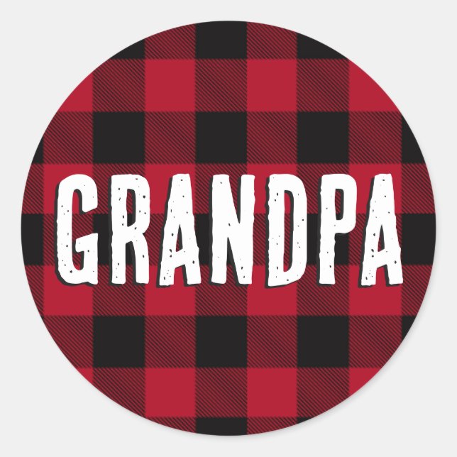 Großvater, Kariertes rotes Buffalo-Muster auf schw Runder Aufkleber (Vorderseite)