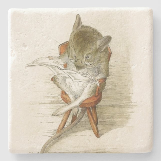 Großvater Mouse Lesen einer Zeitung Steinuntersetzer (Vorderseite)