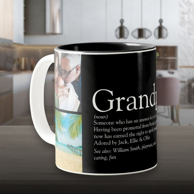 Großvater Papa Definition 4 Foto Schwarz Zweifarbige Tasse (Grandpa Grandad Papa Definition 4 Photo Black Two-Tone Coffee Mug)