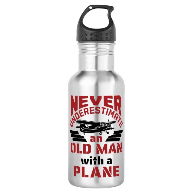 Großvater Pilot Alter Mann mit Flugzeug Edelstahlflasche (Vorderseite)