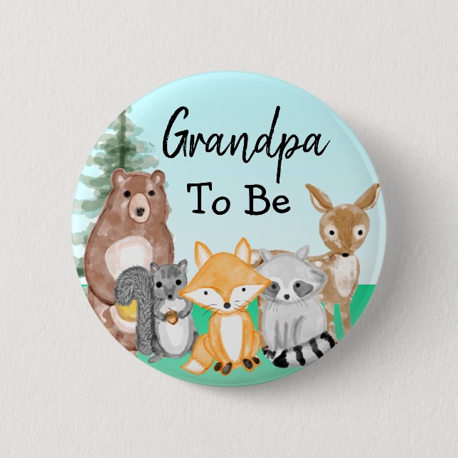 Großvater | Woodland Creatures Babydusche Button (Vorderseite)