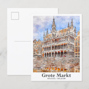 Grote Markt Brüssel Belgien Reise Wasserfarbe Postkarte