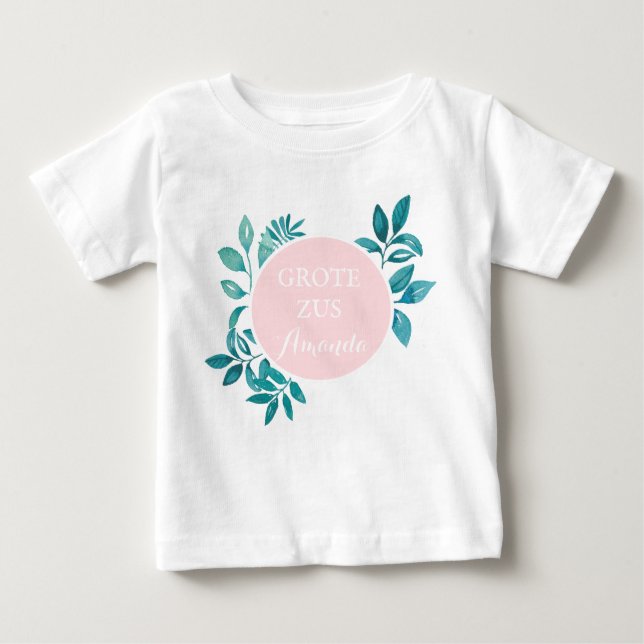 Grote zus aanpasbaar naam met waterkleur floras baby t-shirt (Vorderseite)