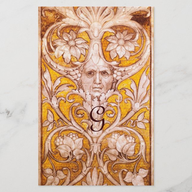 GROTESQUE GESICHT MIT GOLD FLORAL PARCHMENT MONOGR BRIEFPAPIER (Vorderseite)