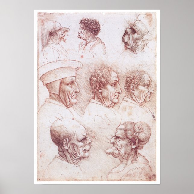 Grotesque Heads, Leonardo da Vinci Poster (Vorne)