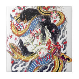 Grotesque & Snake Tattoo Design Fliese