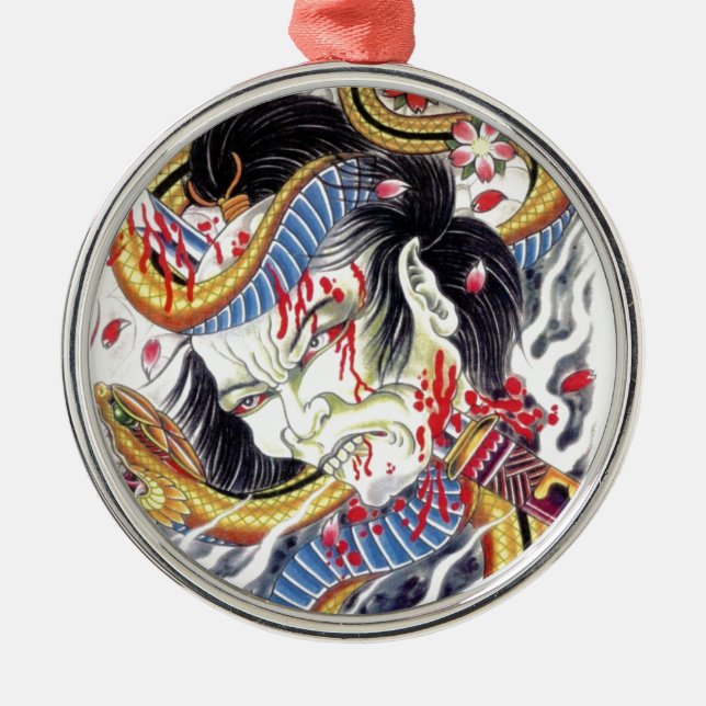 Grotesque & Snake Tattoo Design Ornament Aus Metall (Vorne)