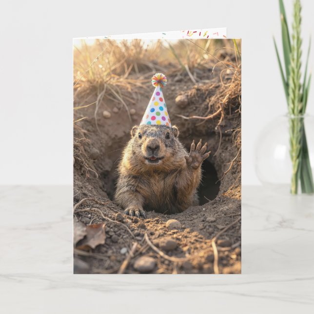 Groundhog Birthday with Party Hat Karte (Vorderseite)