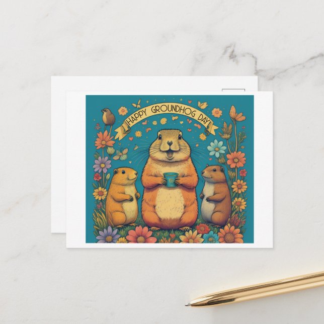 Groundhog Day A Feier des Frühlings Postkarte (Vorderseite/Rückseite Beispiel)
