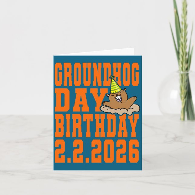 Groundhog Day Birthday February 2nd 2026 Party Ora Karte (Vorderseite)
