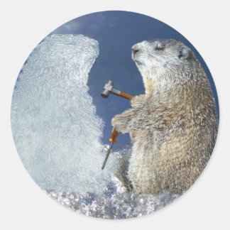 Groundhog Day Ice Skulptur Runder Aufkleber