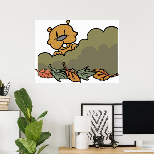 Groundhog durchquert Herbstbüsche Poster