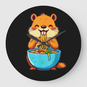 Groundhog Eating Ramen Happy Groundhog Day Große Wanduhr