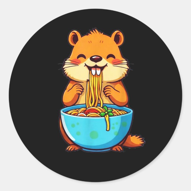 Groundhog Eating Ramen Happy Groundhog Day Runder Aufkleber (Vorderseite)