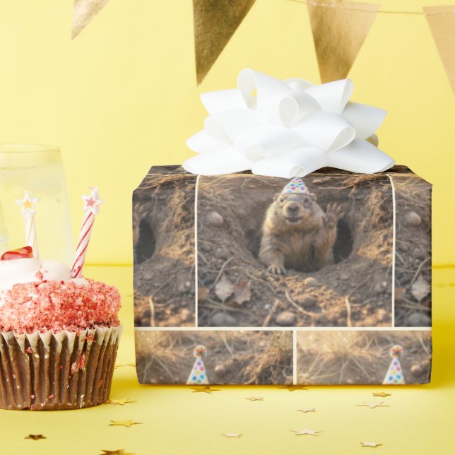 Groundhog In a Birthday Party Hat Geschenkpapier (Geburtstagsparty)