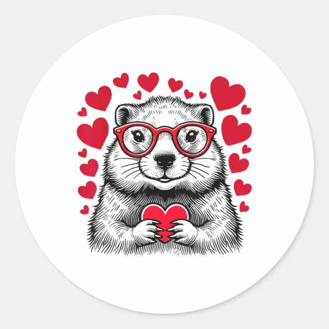 Groundhog Red Heart Shape Valentinstag Runder Aufkleber (Vorderseite)