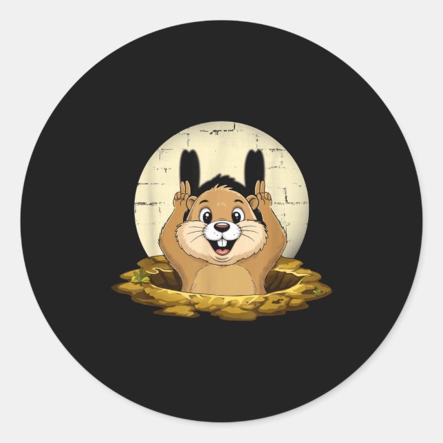 Groundhog Shadow Funny Puppet Happy Groundhog Day  Runder Aufkleber (Vorderseite)