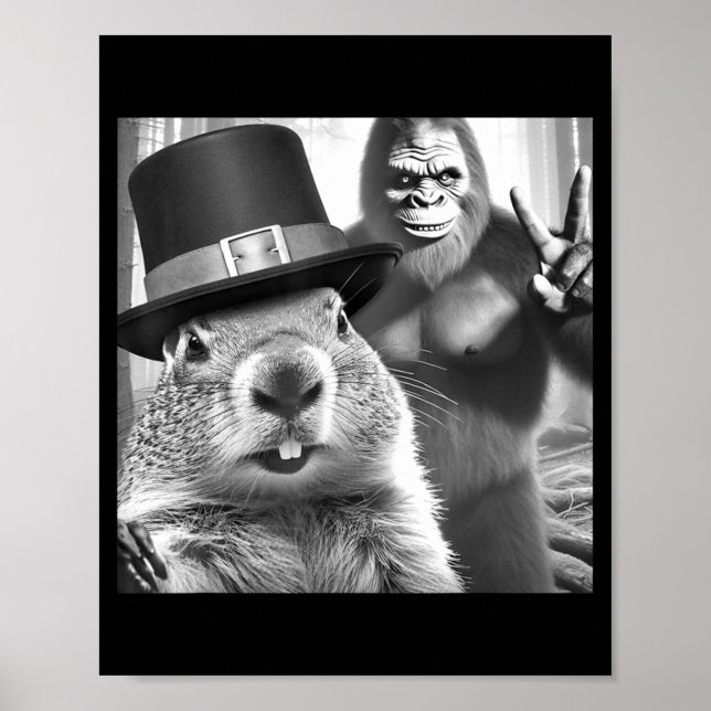 Groundhog Taking Selfie With Bigfoot Funny Groundh Poster (Vorne)
