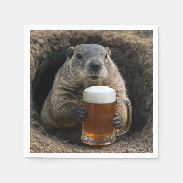 Groundhog With Mug of Beer Serviette (Vorderseite)