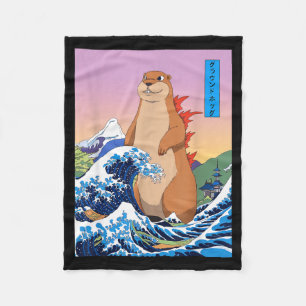 Groundhogzilla Lustige Japanische Große Welle Anim Fleecedecke