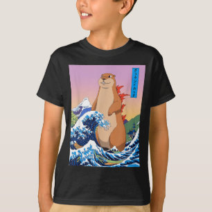 Groundhogzilla Lustige Japanische Große Welle Anim T-Shirt