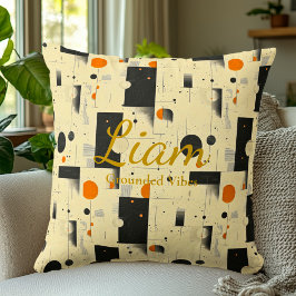 Groundvibes - Geometrisch, schwarz, orange und cre Kissen