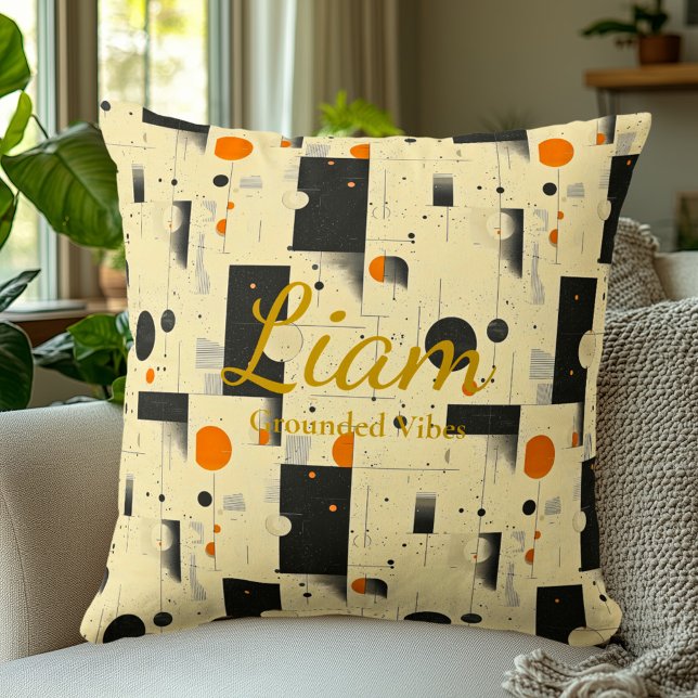 Groundvibes - Geometrisch, schwarz, orange und cre Kissen (Von Creator hochgeladen)