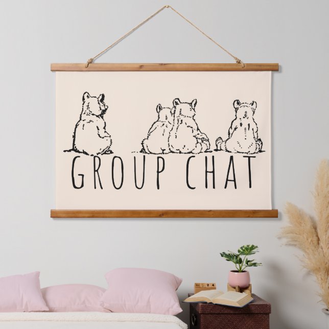 Group Chat Cute Bears Wandteppich Mit Holzrahmen (Schlafzimmer)