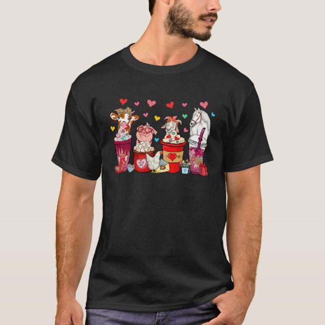 Group Cute Farm Animals Bow Tie Drinking Coffees V T-Shirt (Vorderseite)