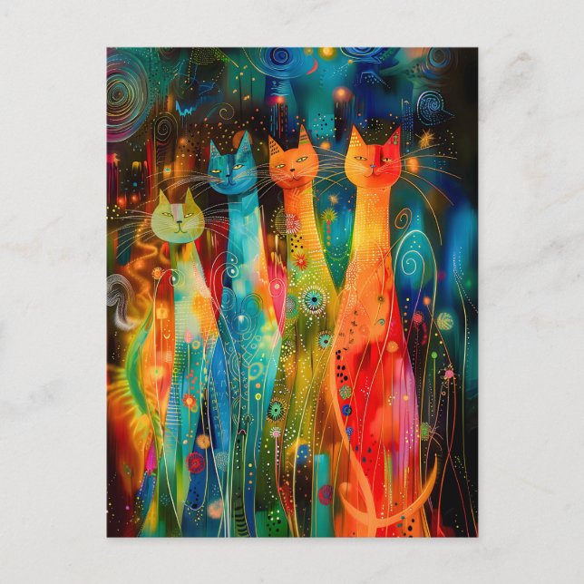 Group of Modern Cat Design in Cosmic Galaxy Postkarte (Vorderseite)