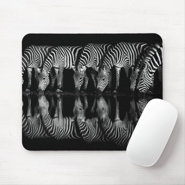 Group of Plains Zebra Drink Together at Night Mousepad (Mit Mouse)