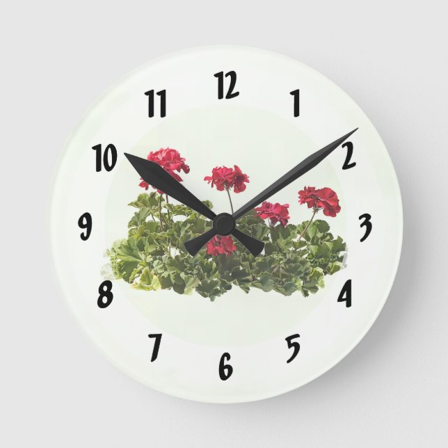 Group of Red Geraniums Runde Wanduhr (Vorderseite)