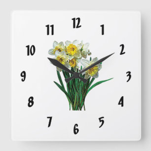 Group of White Daffodils Quadratische Wanduhr