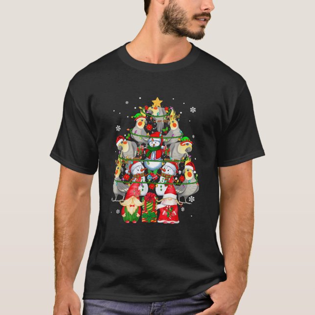 Group Santa Cockatiel Birds With Snowmen Gnomes As T-Shirt (Vorderseite)