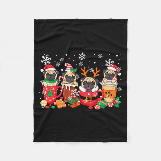 Group Santa Reindeer Pugs In Coffee C Christmas  Fleecedecke (Vorderseite)